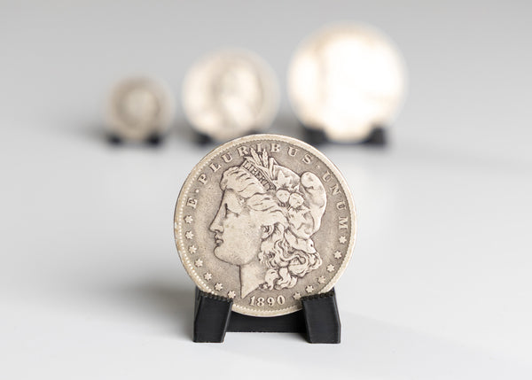 3D Printed Coin Stand Set β 4 Sizes for Coins & Bullion β Black or White Display Holders