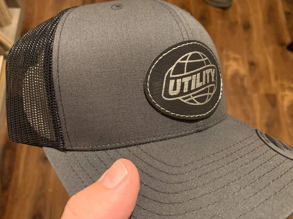 Custom cap with laser engraved leatherette patch.