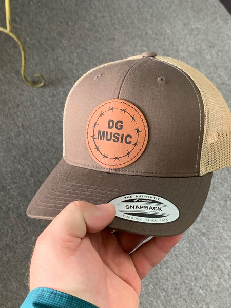 Custom cap with laser engraved leatherette patch.