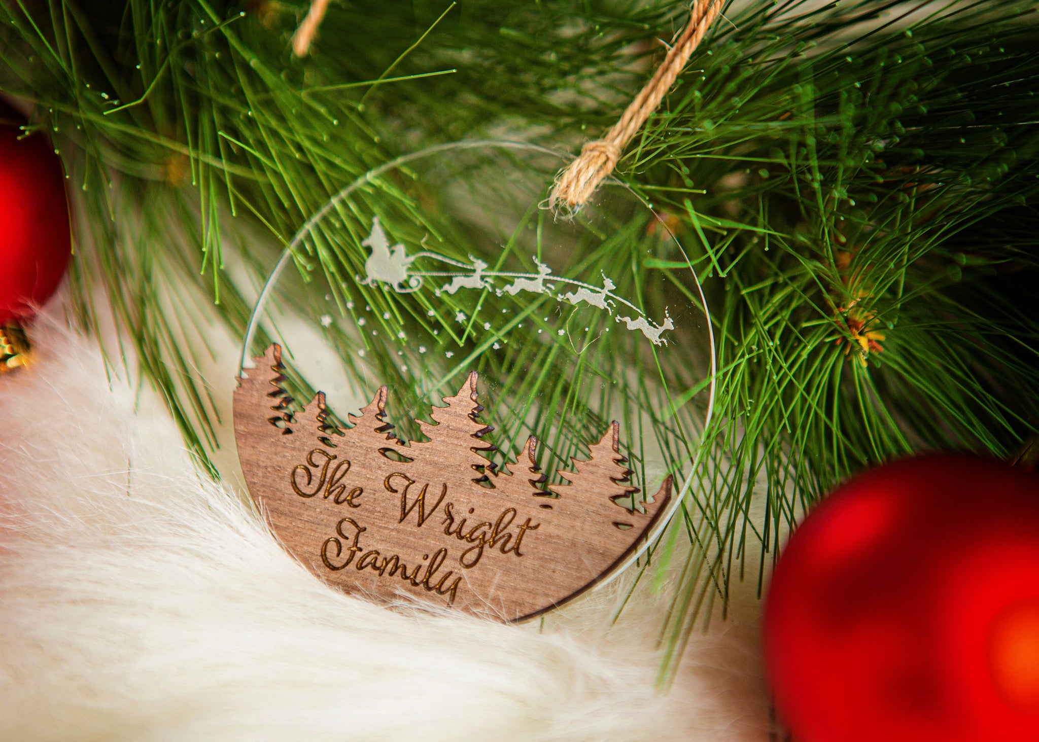 Santa In The Sky Family Name Christmas Ornament